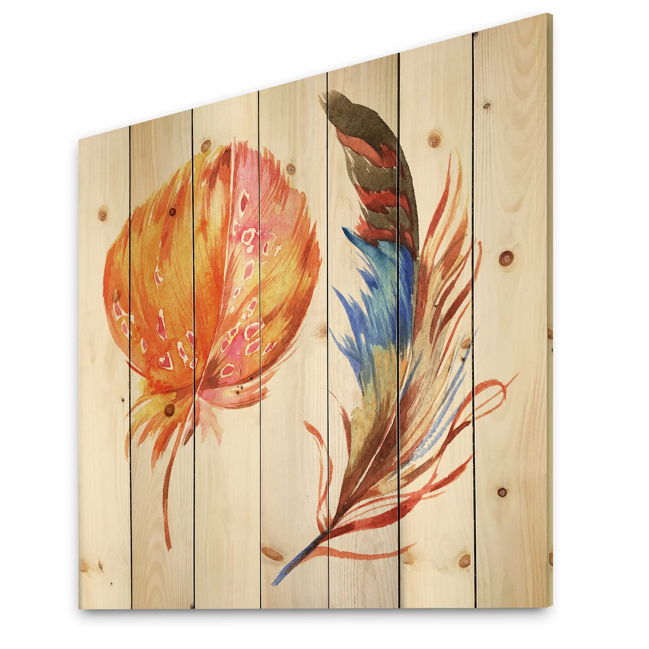 Designart - Ethnic Brown Feather From Wing I - Bohemian & Eclectic Print on Natural Pine Wood